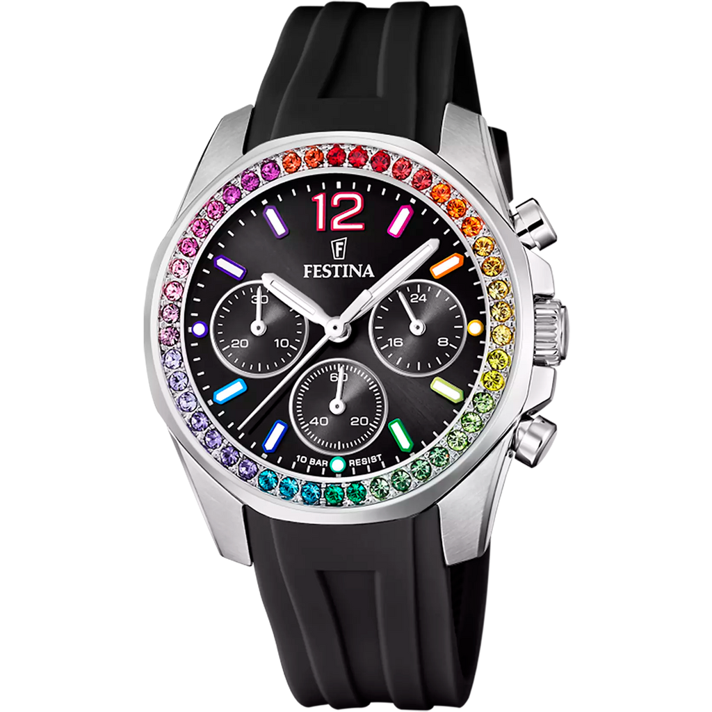 MONTRE FESTINA NOIR, BRACELET CAOUTCHOUC, FEMME