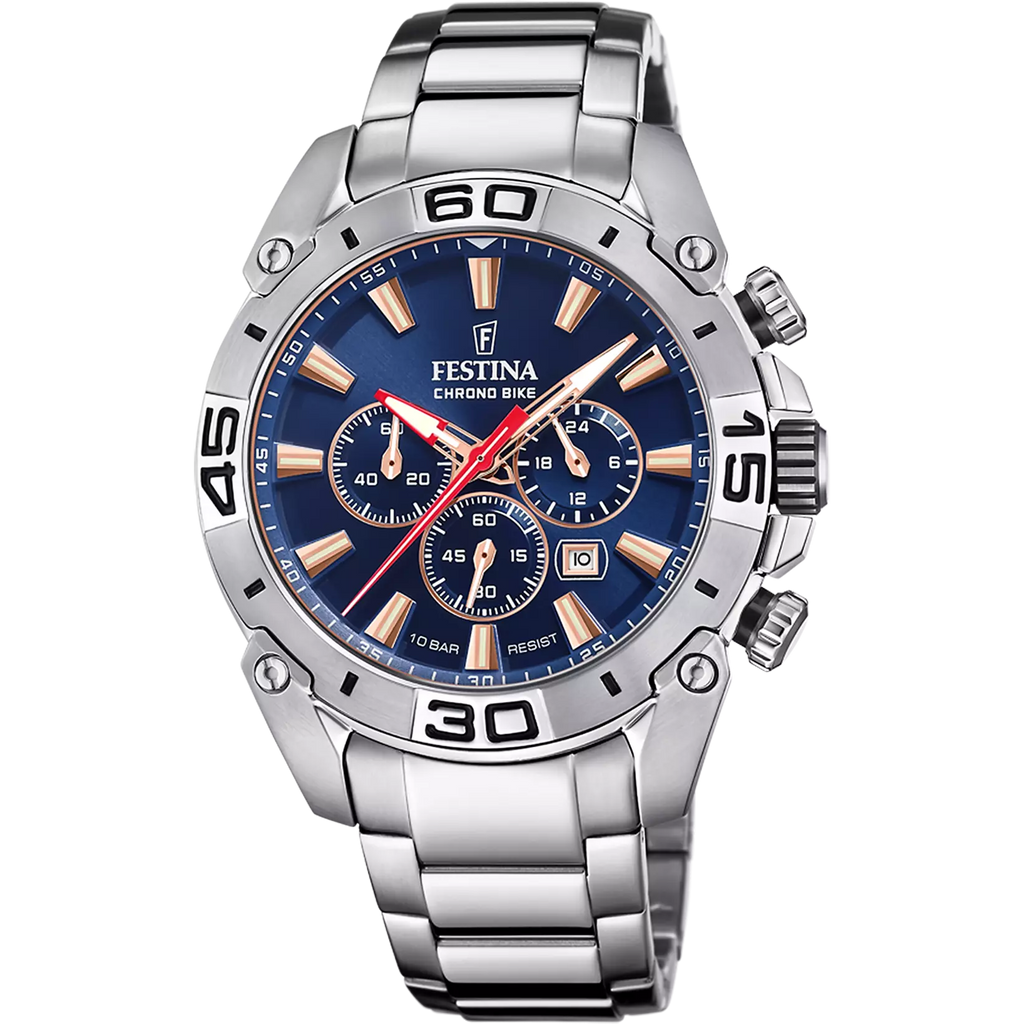 MONTRE FESTINA BLEU, BRACELET ACIER INOXYDABLE, HOMME