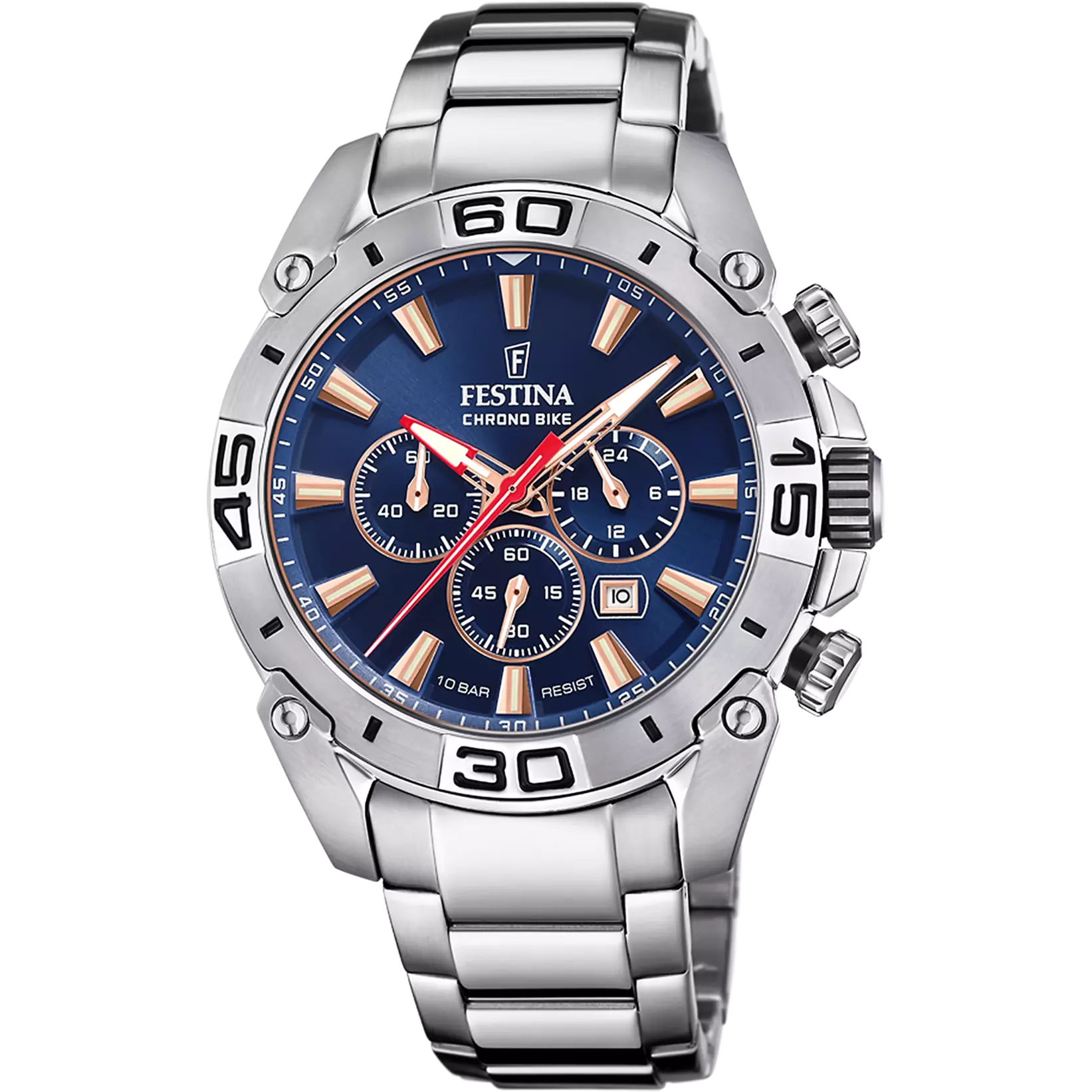 MONTRE FESTINA BLEU, BRACELET ACIER INOXYDABLE, HOMME