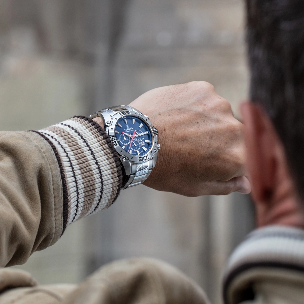 MONTRE FESTINA BLEU, BRACELET ACIER INOXYDABLE, HOMME