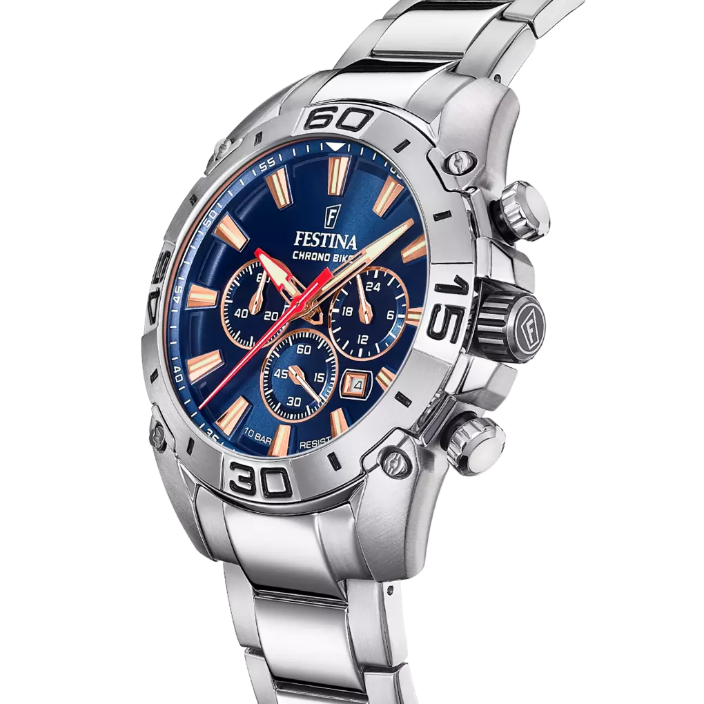 MONTRE FESTINA BLEU, BRACELET ACIER INOXYDABLE, HOMME